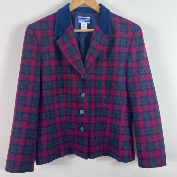 Pendleton Jackets & Blazers - Pendleton Vintage Red Tartan Plaid Christmas Holidays Wool Blazer Size 12